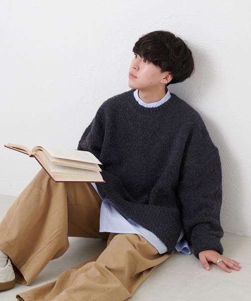favclo.（ファブクロ）の「boucle knit pullover / ブークレニットプルオーバー（ニット/セーター・メンズ・ブルーグレー/チャコールグレー・MEDIUM/LARGE）」の3枚目の写真