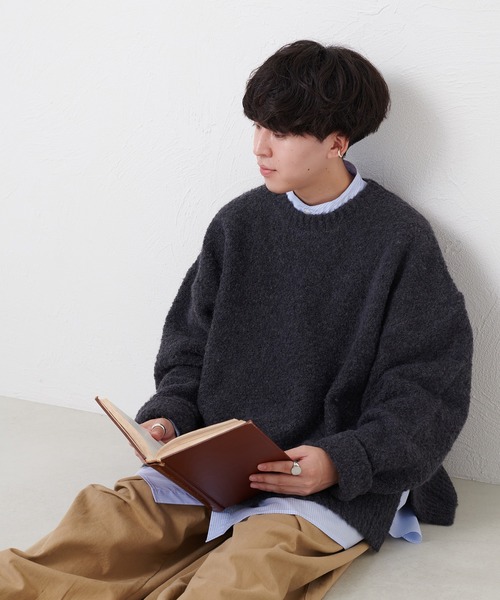 favclo.（ファブクロ）の「boucle knit pullover / ブークレニットプルオーバー（ニット/セーター・メンズ・ブルーグレー/チャコールグレー・MEDIUM/LARGE）」の4枚目の写真