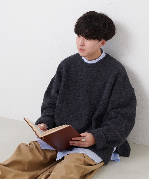 favclo.（ファブクロ）の「boucle knit pullover / ブークレニットプルオーバー（ニット/セーター・メンズ・ブルーグレー/チャコールグレー・MEDIUM/LARGE）」の5枚目の写真