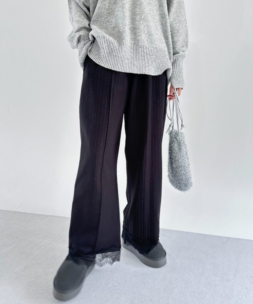 Doux archives（ドゥアルシーヴ）の「ピンストライプレースパンツ（その他パンツ・レディース・ブラック/ブラウン・36/38）」の2枚目の写真