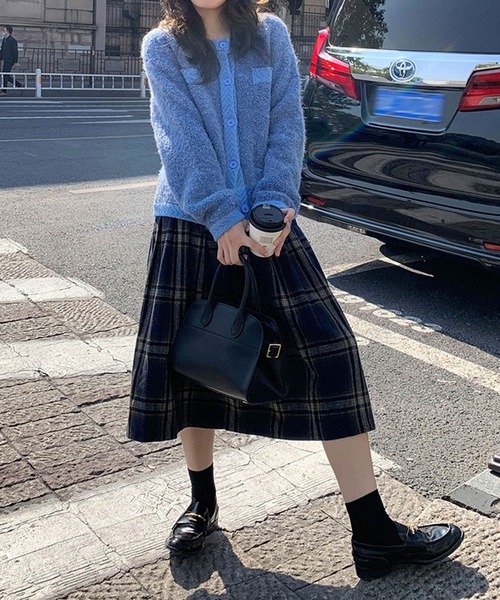 ループ編みニットカーディガン/ノーカラーニットジャケット（ニット