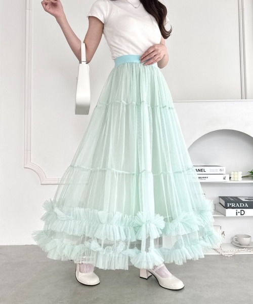 【美品】 CLANE ボリュームフリルスカート CLANE｜《手洗い可》ボリュームフリルフレアスカート