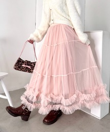 Loueme（ルエム）の「【9色展開 /26SS新色ラベンダー追加】ボリュームフリルチュールティアードスカート（スカート）」