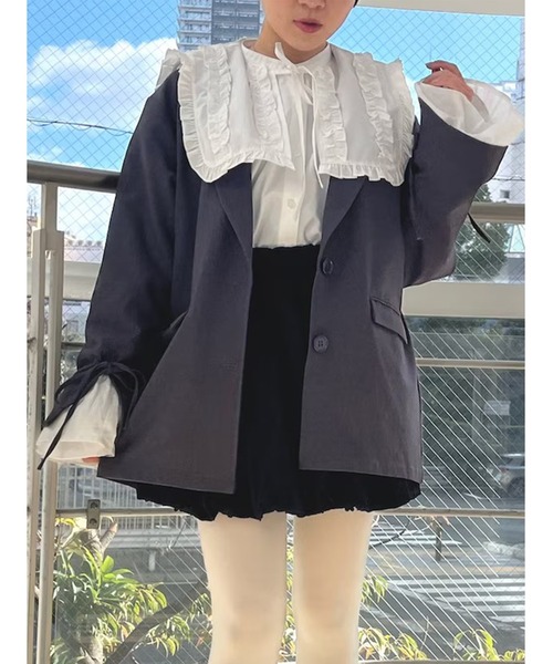 merry jenny（メリージェニー）の「frill frillキャンディーブラウス（シャツ/ブラウス・レディース・ブラック/オフホワイト・FREE）」の2枚目の写真