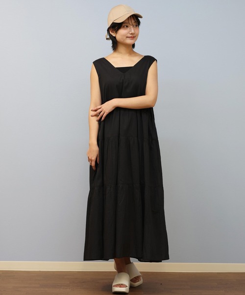ムラサキスポーツ(ムラサキスポーツ)の「RIKKA FEMME/リッカファム バックオープンティアードワンピース RF25SS25(ワンピース・レディース・アイボリー/ブラック/オレンジ・FREE)」の14枚目の写真