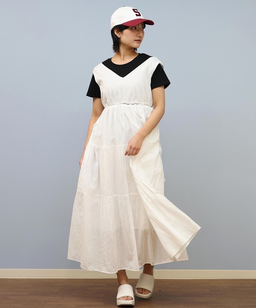 ムラサキスポーツ(ムラサキスポーツ)の「RIKKA FEMME/リッカファム バックオープンティアードワンピース RF25SS25(ワンピース・レディース・アイボリー/ブラック/オレンジ・FREE)」の8枚目の写真