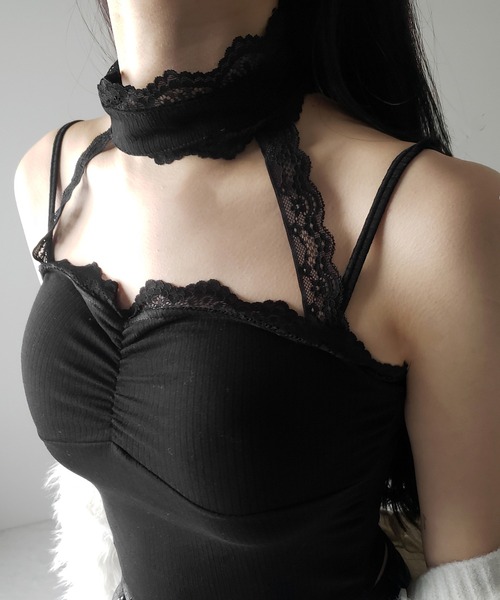 me+em select(ミームセレクト)の「【 2color 】レースチョーカーストラップリブキャミソール / lace choker strap lib camisole(キャミソール・レディース・ブラック/ホワイト・FREE)」の3枚目の写真