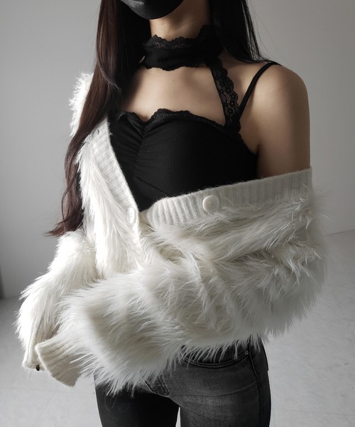 me+em select(ミームセレクト)の「【 2color 】レースチョーカーストラップリブキャミソール / lace choker strap lib camisole(キャミソール・レディース・ブラック/ホワイト・FREE)」の11枚目の写真