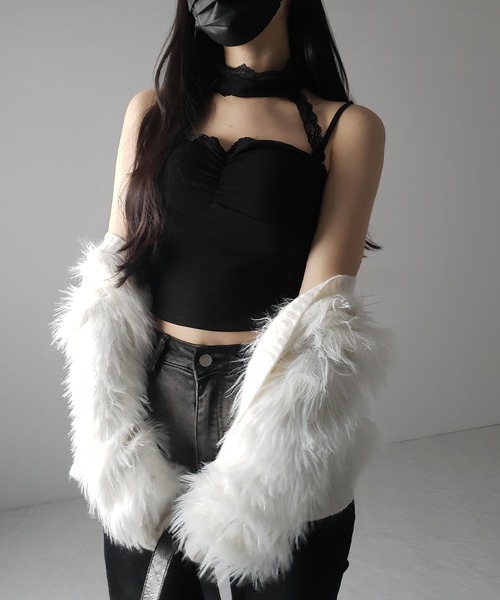 me+em select(ミームセレクト)の「【 2color 】レースチョーカーストラップリブキャミソール / lace choker strap lib camisole(キャミソール・レディース・ブラック/ホワイト・FREE)」の13枚目の写真