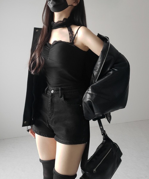 me+em select(ミームセレクト)の「【 2color 】レースチョーカーストラップリブキャミソール / lace choker strap lib camisole(キャミソール・レディース・ブラック/ホワイト・FREE)」の18枚目の写真