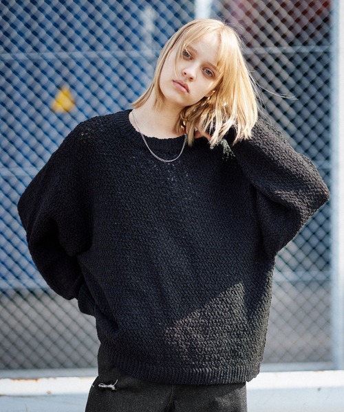 透かし編みメランジクルーネックニット（ニット/セーター）｜ROCHEM