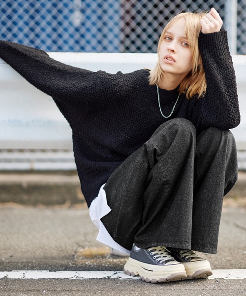 ROCHEM（ローシェン）の「透かし編みメランジクルーネックニット（ニット/セーター・メンズ・ブラック/グレー系/ブルー系/ブラック系1・XS/S/M/L）」の8枚目の写真