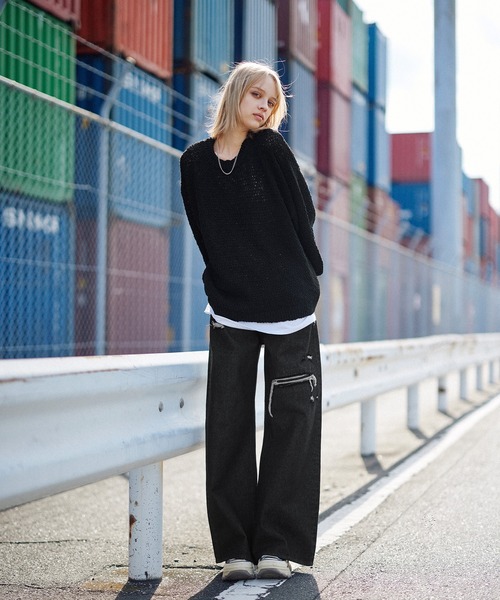 ROCHEM（ローシェン）の「透かし編みメランジクルーネックニット（ニット/セーター・メンズ・ブラック/グレー系/ブルー系/ブラック系1・XS/S/M/L）」の12枚目の写真