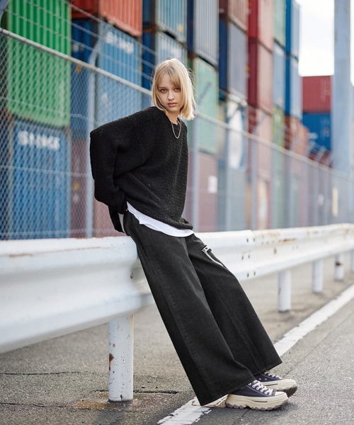 ROCHEM（ローシェン）の「透かし編みメランジクルーネックニット（ニット/セーター・メンズ・ブラック/グレー系/ブルー系/ブラック系1・XS/S/M/L）」の13枚目の写真