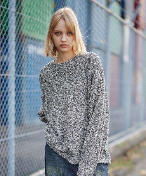 ROCHEM（ローシェン）の「透かし編みメランジクルーネックニット（ニット/セーター・メンズ・ブラック/グレー系/ブルー系/ブラック系1・XS/S/M/L）」の16枚目の写真