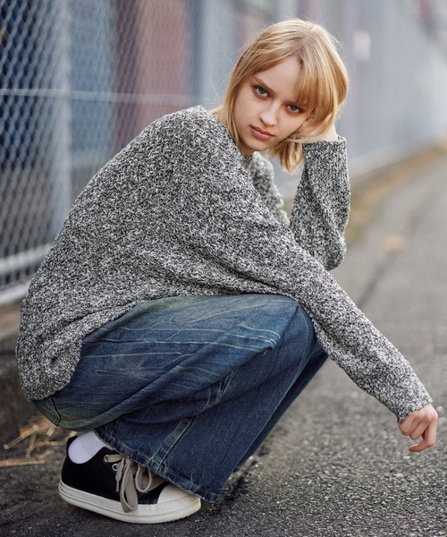 ROCHEM（ローシェン）の「透かし編みメランジクルーネックニット（ニット/セーター・メンズ・ブラック/グレー系/ブルー系/ブラック系1・XS/S/M/L）」の19枚目の写真