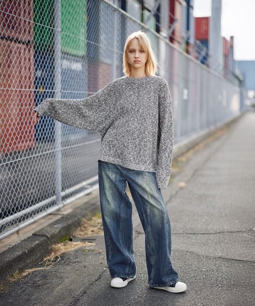 ROCHEM（ローシェン）の「透かし編みメランジクルーネックニット（ニット/セーター・メンズ・ブラック/グレー系/ブルー系/ブラック系1・XS/S/M/L）」の20枚目の写真