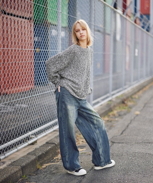 ROCHEM（ローシェン）の「透かし編みメランジクルーネックニット（ニット/セーター・メンズ・ブラック/グレー系/ブルー系/ブラック系1・XS/S/M/L）」の22枚目の写真