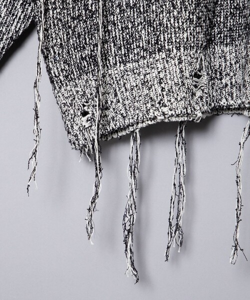 FACCIES(ファチーズ)の「【FACCIES/ファッチーズ】Damage Snarl Yarns Blend Knit PO(ニット/セーター・メンズ・ブラック/キナリ・1/2)」の4枚目の写真