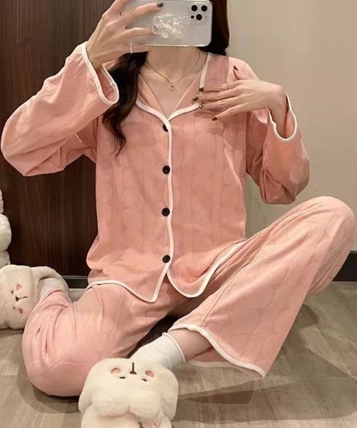 Teem Store(チームストア)の「【2点セット】パイピングカーディガンルームウェアパジャマ(ルームウェア/パジャマ・レディース・ホワイト/サックスブルー/ピンク・M/L)」の16枚目の写真