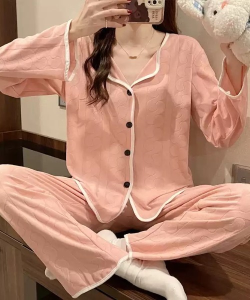Teem Store(チームストア)の「【2点セット】パイピングカーディガンルームウェアパジャマ(ルームウェア/パジャマ・レディース・ホワイト/サックスブルー/ピンク・M/L)」の17枚目の写真