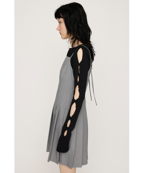 SLY（スライ）の「PLEATS CAMI S/OP プリーツ キャミ ショート ミニ ワンピース（ワンピース・レディース・ブラック/杢グレー・FREE）」の5枚目の写真