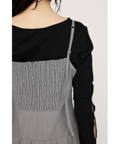 SLY（スライ）の「PLEATS CAMI S/OP プリーツ キャミ ショート ミニ ワンピース（ワンピース・レディース・ブラック/杢グレー・FREE）」の7枚目の写真