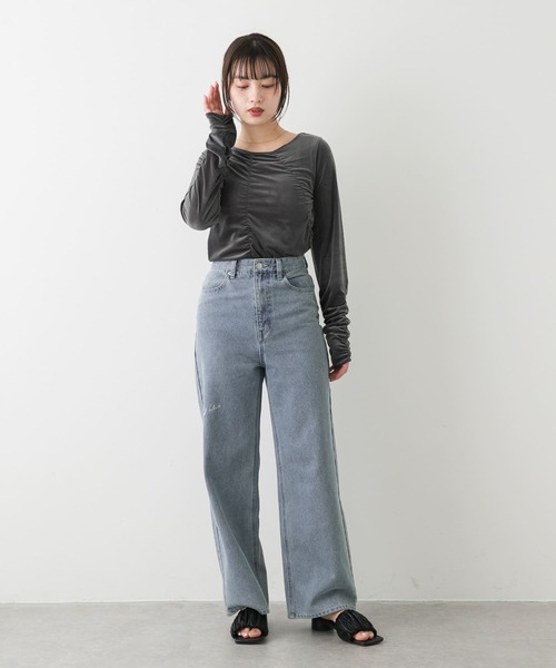 SENSE OF PLACE by URBAN RESEARCH(センスオブプレイスバイアーバンリサーチ)の「シシュウワイドデニム(デニムパンツ・レディース・インディゴブルー/ブラック・MEDIUM/SMALL)」の13枚目の写真