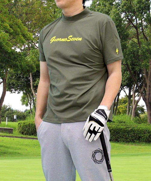 セール】モックネックシャツ ゴルフウェア 半袖 接触冷感 カラーロゴ