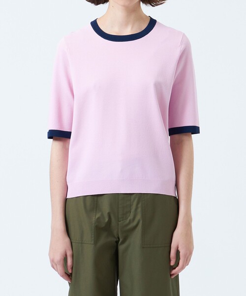 MACKINTOSH PHILOSOPHY（ﾏｯｷﾝﾄｯｼｭ ﾌｨﾛｿﾌｨｰ）の「バイカラートリムニットプルオーバー（Tシャツ/カットソー・レディース・グリーン/ダークネイビー/レッド/オフホワイト・38）」の9枚目の写真