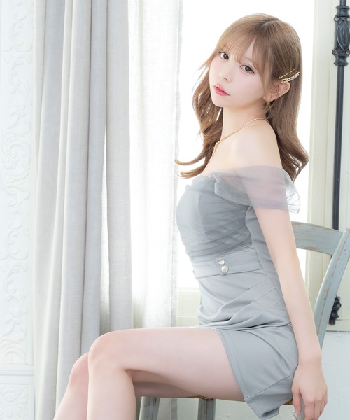Tika（ティカ）の「キャバドレス ミニ タイト シアーオフショルダーワンカラー2Wayストレッチラップドレス（ドレス・レディース・グレー/ピンク/ブラック・L/M/S）」の13枚目の写真