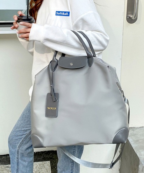 gossip！ロサンゼルス（ゴシップロサンゼルス）の「Y2K風  【2WAY】大容量配色レザービッグサイズトラベルボストンバッグ/ショルダーバッグ（ショルダーバッグ・レディース・グレー/ブラック/カーキ/ブラウン/ピンク/オレンジ・FREE）」の3枚目の写真