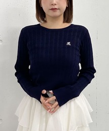ロゴ刺繍ケーブルライトニット