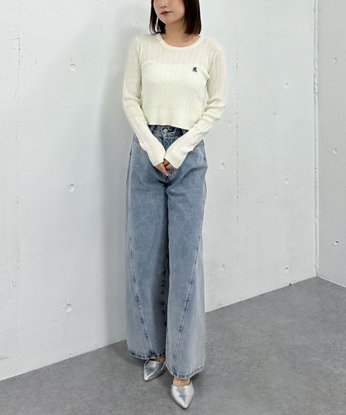 archives(アルシーヴ)の「ロゴ刺繍ケーブルライトニット(ニット/セーター・レディース・ネイビー/ピンク/ブルー/アイボリー・MEDIUM)」の21枚目の写真