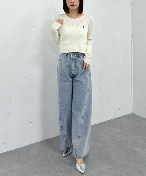 archives(アルシーヴ)の「ロゴ刺繍ケーブルライトニット(ニット/セーター・レディース・ネイビー/ピンク/ブルー/アイボリー・MEDIUM)」の20枚目の写真
