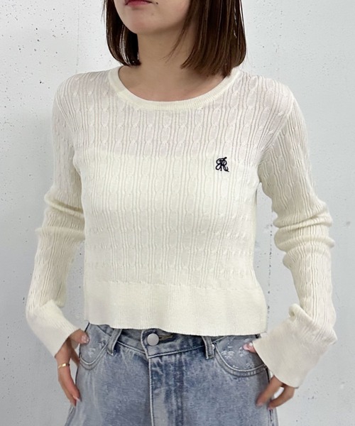 本物保証!  セール】ロゴ刺繍ケーブルライトニット（ニット/セーター レディースウェア