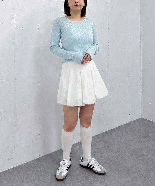 archives(アルシーヴ)の「ロゴ刺繍ケーブルライトニット(ニット/セーター・レディース・ネイビー/ピンク/ブルー/アイボリー・MEDIUM)」の12枚目の写真