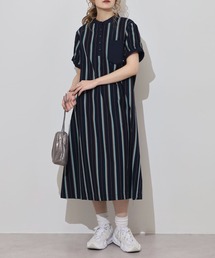 EGLANTINE ストライプワンピース 半袖ヘンリーネック