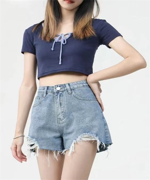 Dream garden(ドリームガーデン)の「ダメージデニム ショートパンツ(デニムパンツ・レディース・ブルー/ブラック/ライトブルー/ライトブラック/ホワイト・2XL/XL/L/M/S/3XL/5XL/4XL)」の22枚目の写真