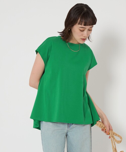 green label relaxing(グリーンレーベルリラクシング)の「バック ペプラム フレンチスリーブ プルオーバー -制菌-(Tシャツ/カットソー・レディース・オフホワイト/ダークグレー/その他1/ケリーグリーン・FREE)」の4枚目の写真