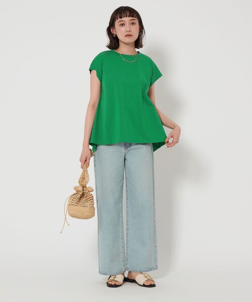 green label relaxing(グリーンレーベルリラクシング)の「バック ペプラム フレンチスリーブ プルオーバー -制菌-(Tシャツ/カットソー・レディース・オフホワイト/ダークグレー/その他1/ケリーグリーン・FREE)」の8枚目の写真
