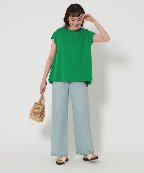 tシャツ ペプラムフレンチスリーブプルオーバー「手洗い可能」 レディース green label relaxing tシャツ バック ペプラム フレンチ