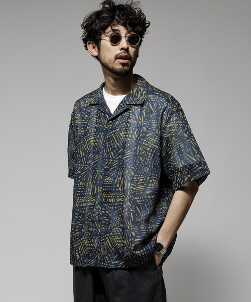 Firsthand（ファーストハンド）の「Firsthand/ファーストハンド オーバーサイズ ランダムメッシュ オープンカラーシャツ / シアー 柄シャツ / イージーケア（シャツ/ブラウス・メンズ・ネイビー/マスタード・M/L）」の21枚目の写真