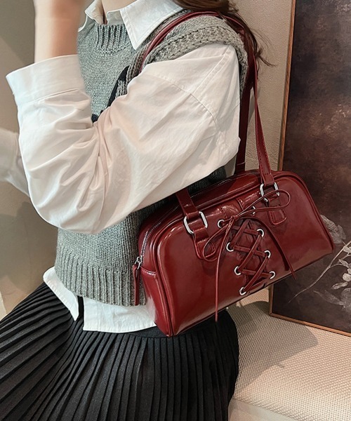 Miniministore（ミニミニストア）の「トートバッグ PUレザーバッグ ツヤ感（トートバッグ・レディース・シルバー/ブラック/アイボリー/ダークブラウン/キャメル/ワインレッド・FREE）」の14枚目の写真