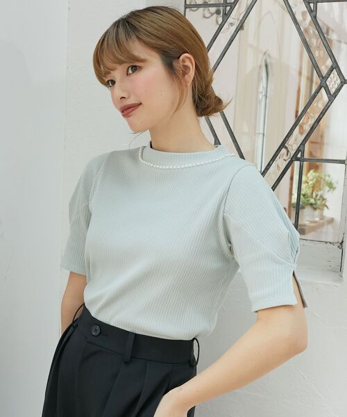 MAJESTIC LEGON(マジェスティックレゴン)の「ネックパールリブトップス(Tシャツ/カットソー・レディース・ブラック/ライトグリーン/ネイビー/アイボリー/チャコールグレー/ラベンダー/ボルドー/ブラウン・MEDIUM)」の21枚目の写真