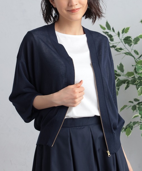 GALLORIA（ギャローリア）の「Ｖネックジップカーディガン（カーディガン/ボレロ・レディース・ライトベージュ/ネイビー/ライトグレー・L/LL/S/M）」の3枚目の写真