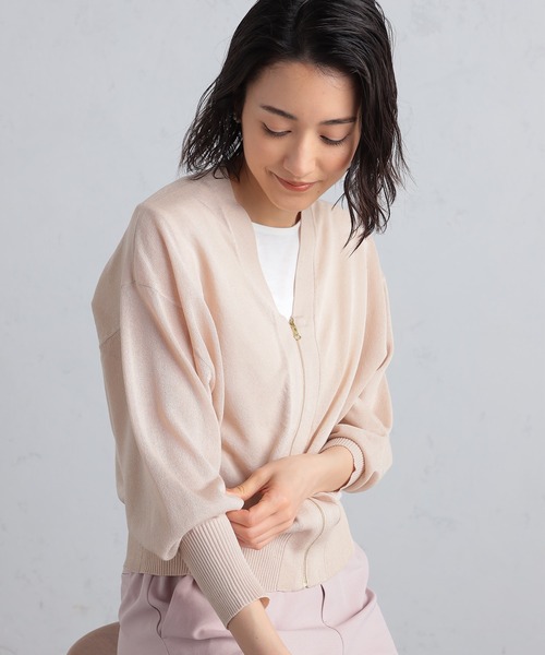 GALLORIA（ギャローリア）の「Ｖネックジップカーディガン（カーディガン/ボレロ・レディース・ライトベージュ/ネイビー/ライトグレー・L/LL/S/M）」の2枚目の写真