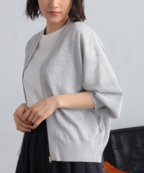 GALLORIA（ギャローリア）の「Ｖネックジップカーディガン（カーディガン/ボレロ・レディース・ライトベージュ/ネイビー/ライトグレー・L/LL/S/M）」の5枚目の写真