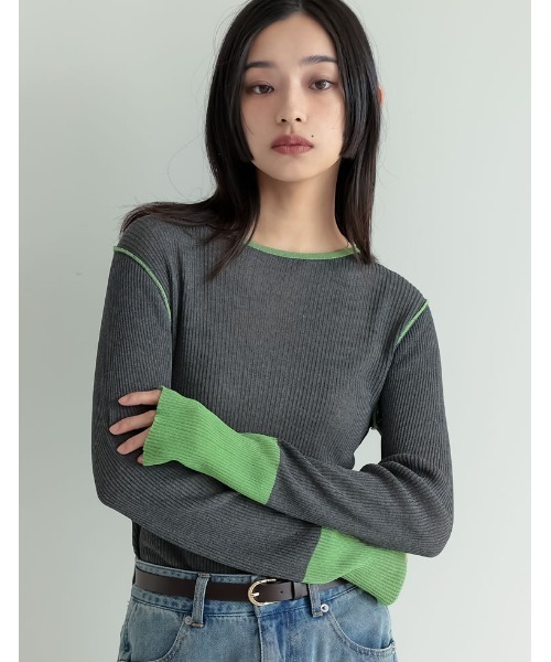 麻タッチ配色ニットプルオーバー（ニット/セーター）｜Re:EDIT