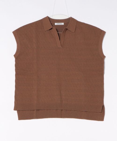 NEWYORKER（ニューヨーカー）の「コットンブークレー スキッパーニットポロシャツ（ポロシャツ・レディース・ブラウン/ライトグリーン/ホワイト・L/M）」の14枚目の写真